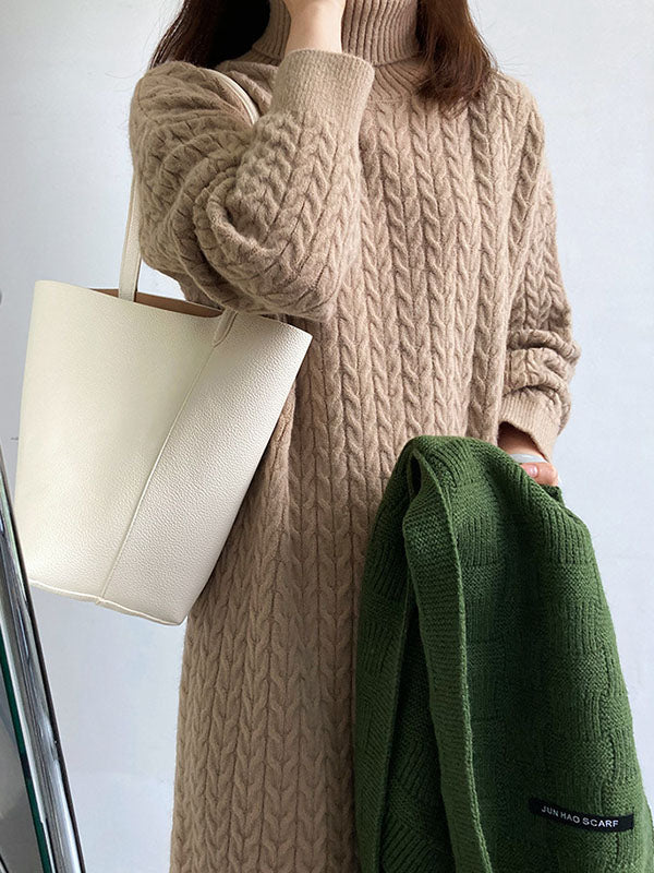 Casual Grey High-Neck Long Sleeve Twist Knit Dress AN1053 Genistyle Shop