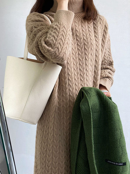 Casual Grey High-Neck Long Sleeve Twist Knit Dress AN1053 Genistyle Shop