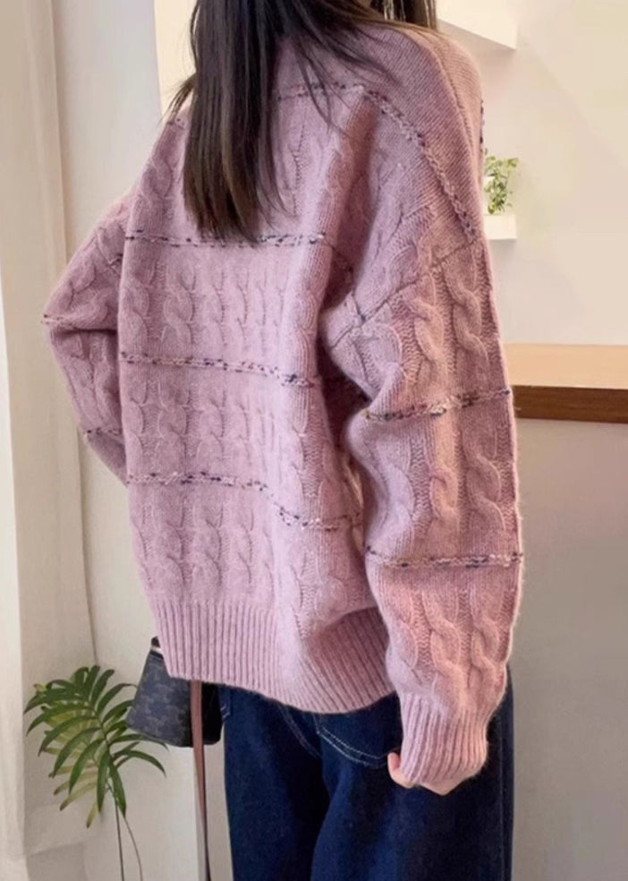 New Pink O Neck Cozy Patchwork Knit Sweaters Fall QX028 shopify