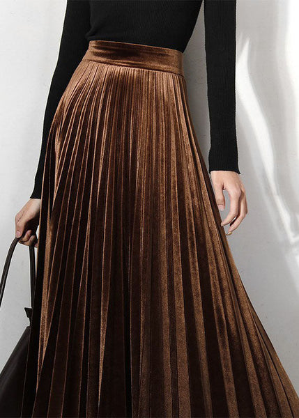 Classy Chocolate Velour pleated Skirt Spring AJ1027 shopify