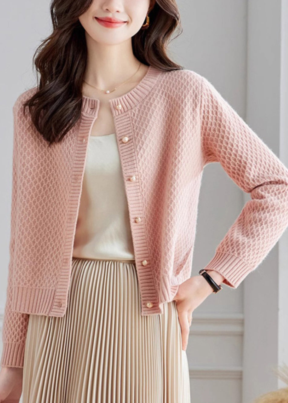 French White O Neck Button Woolen Cardigans Fall QC048 shopify