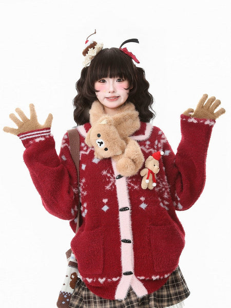 Practical with Daily Cardigan Pockets Kawaii Pink/Red FashionChic