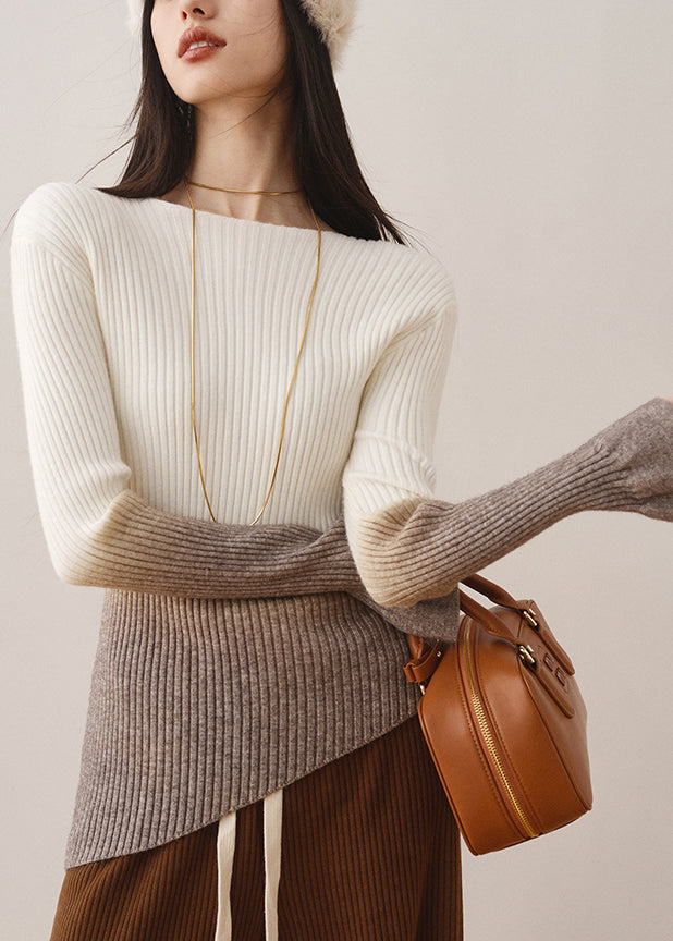 Elegant White Gradient Slash Neck Slim Knit Sweaters Fall WS018 shopify