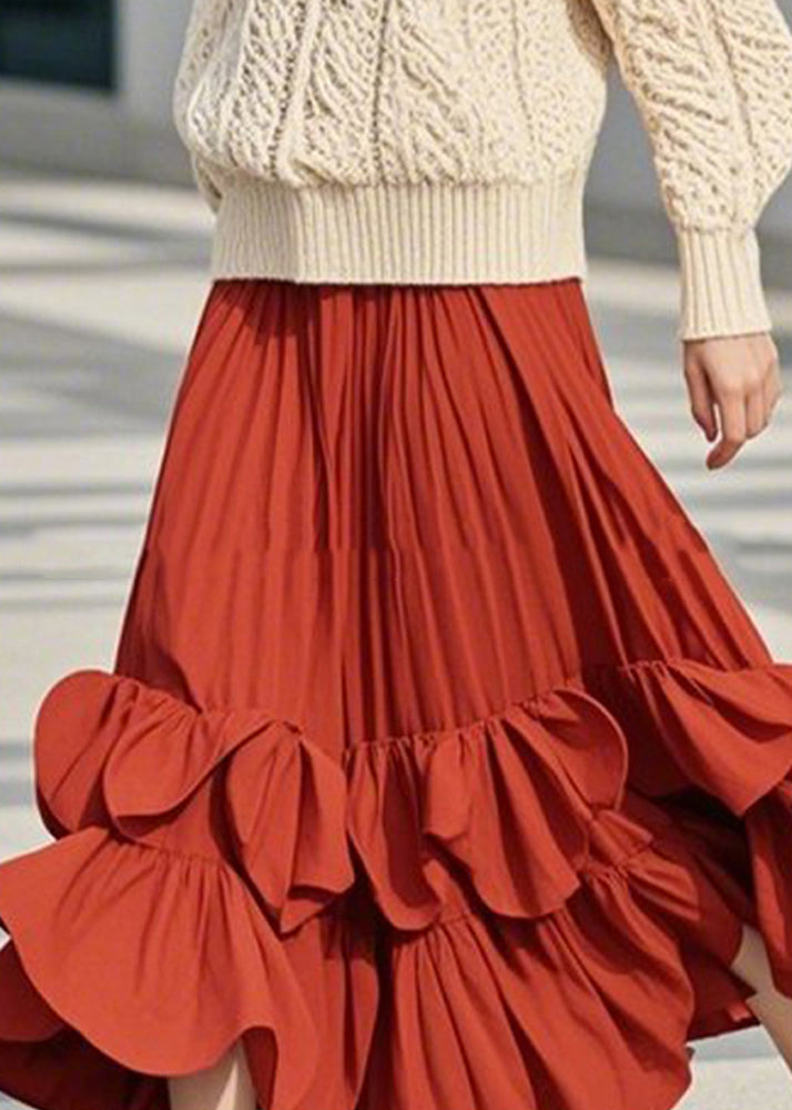 Patchwork A Line DIY Skirts Spring Red Ruffled FashionChic