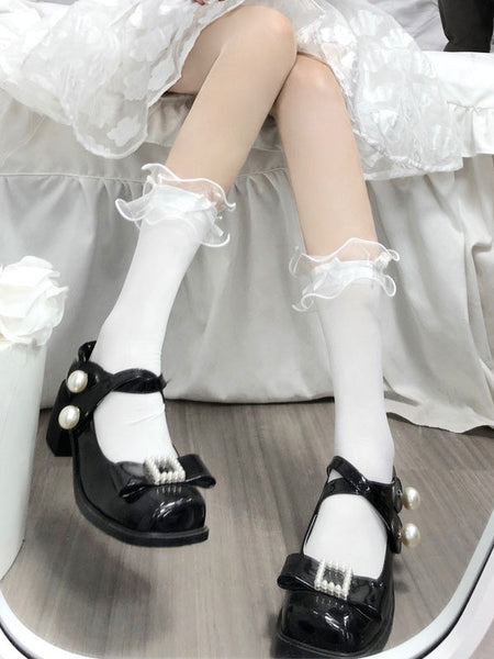 Velvet Tulle Trim Calf Colors Socks Bow 3 Ruffle FashionChic