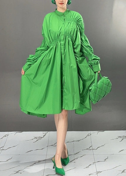 Art Blue Asymmetrical Wrinkled Button Cotton Dress Fall AJ1032 JDML-240909