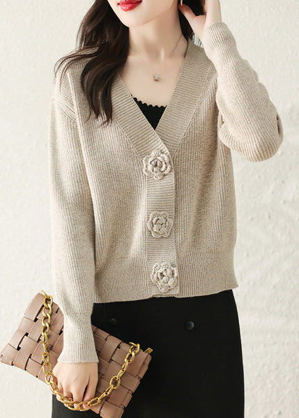 Stylish Apricot V Neck Button Knit Cardigans Fall QC029 shopify