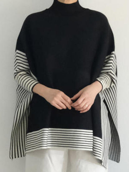 Design Loose High Neck Split-Side Striped Batwing Sleeve Sweater QX010 shopify