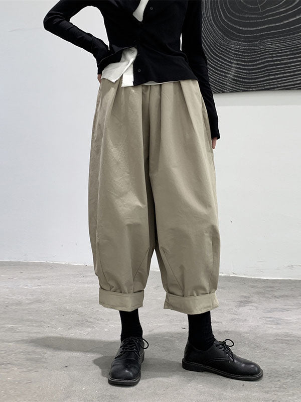 Simple Coffee Elasticity High-Waisted Pockets Pleated Harem Pants WS009 shopify