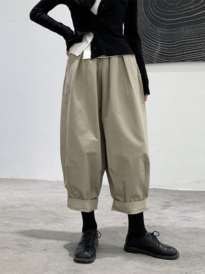 Simple Coffee Elasticity High-Waisted Pockets Pleated Harem Pants WS009 shopify