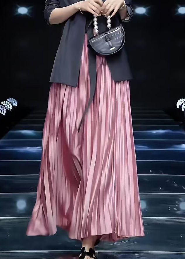 Loose Skirts Cotton Solid Spring Pink Wrinkled FashionChic