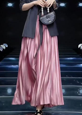 Loose Skirts Cotton Solid Spring Pink Wrinkled FashionChic