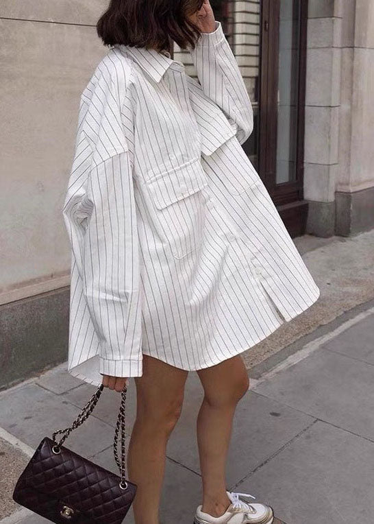 Spring Oversized Shirts Collar Cotton Striped Peter Pan White FashionChic
