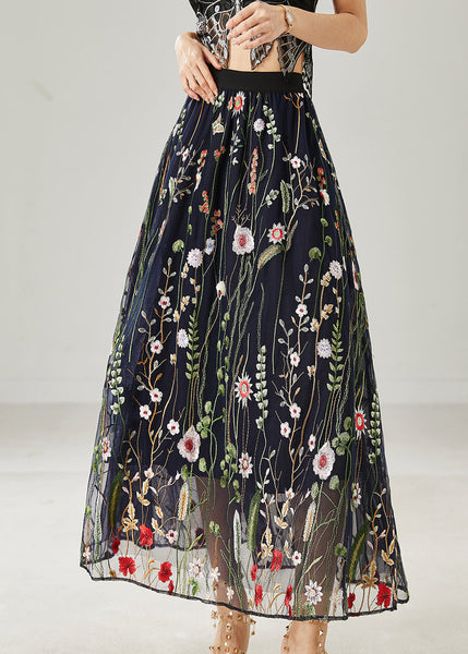 Handmade Black Embroidered Tulle Skirts Summer AZ1026 shopify