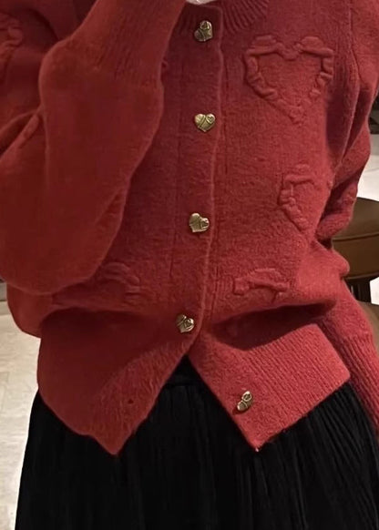 Elegant Red O Neck Button Knit Cardigan Fall QX024 shopify