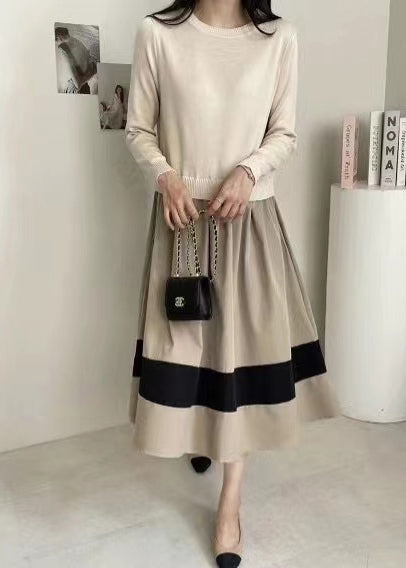 Large Fake Knit Patchwork Two Exra Piece Hem Dresses Black Fitted FashionChic