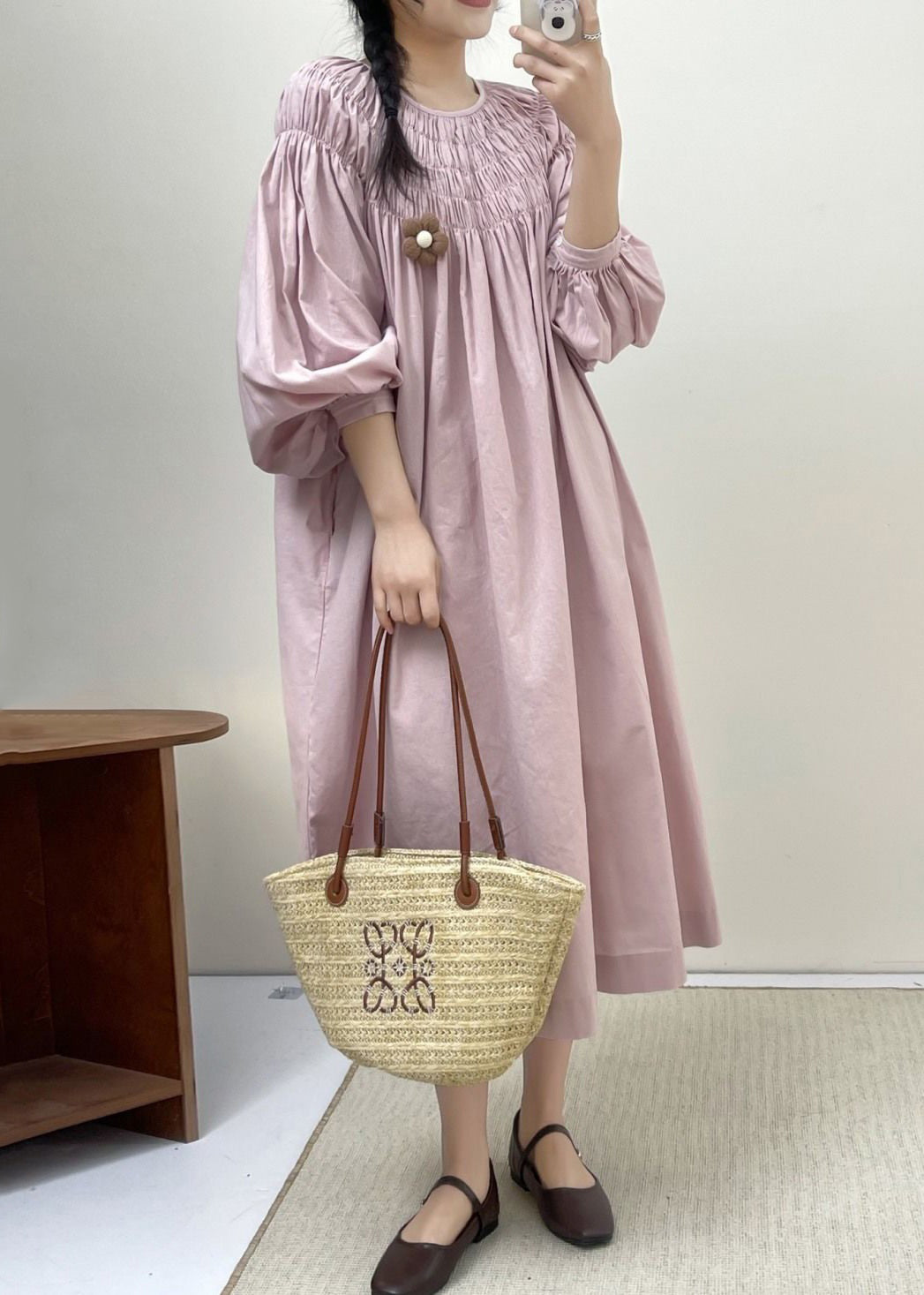 Loose Pink Wrinkled Pockets Cotton Dress Spring NN034 shopify