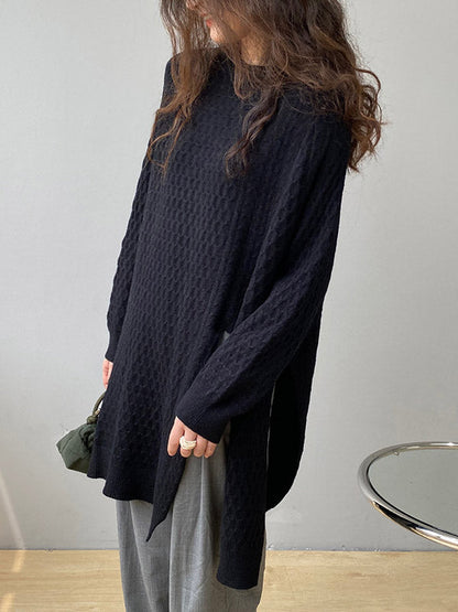 Retro Oatmeal Round-Neck Split-Side Long Sleeve Twist Knit Sweater AN1045 Genistyle Shop