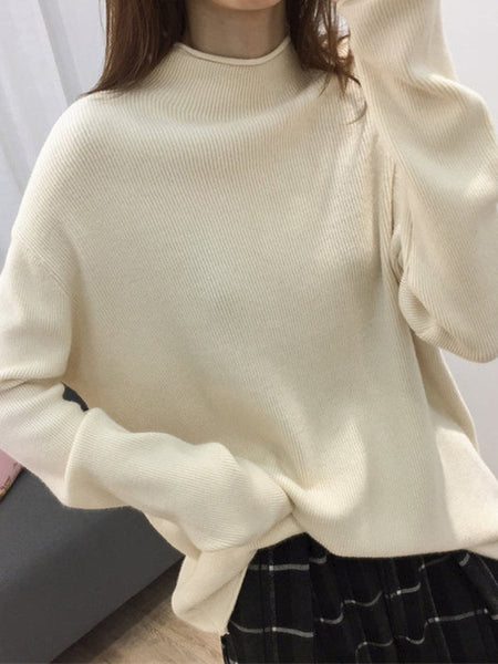 Casual Purple Half Turtleneck Long Sleeve Sweater AN1049 Genistyle Shop