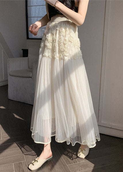 Unique Beige Floral Elastic Waist Tulle Skirts Spring RV011 ABC