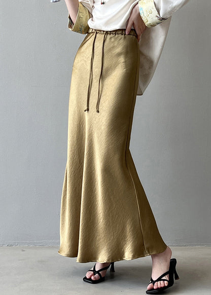 Boutique Gold Drawstring High Waist Draping Silk Skirts Fall QC023 shopify