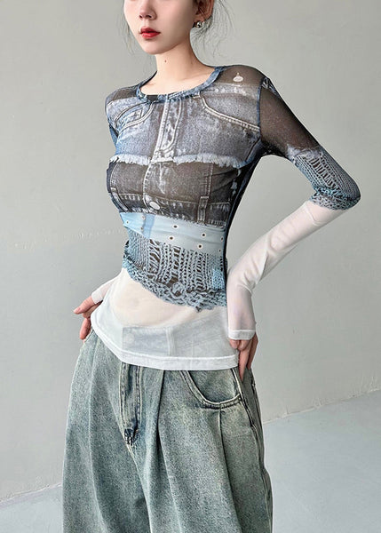 Original O-Neck Print Slim Fit Tulle T Shirts Fall AN1018 Genistyle Shop