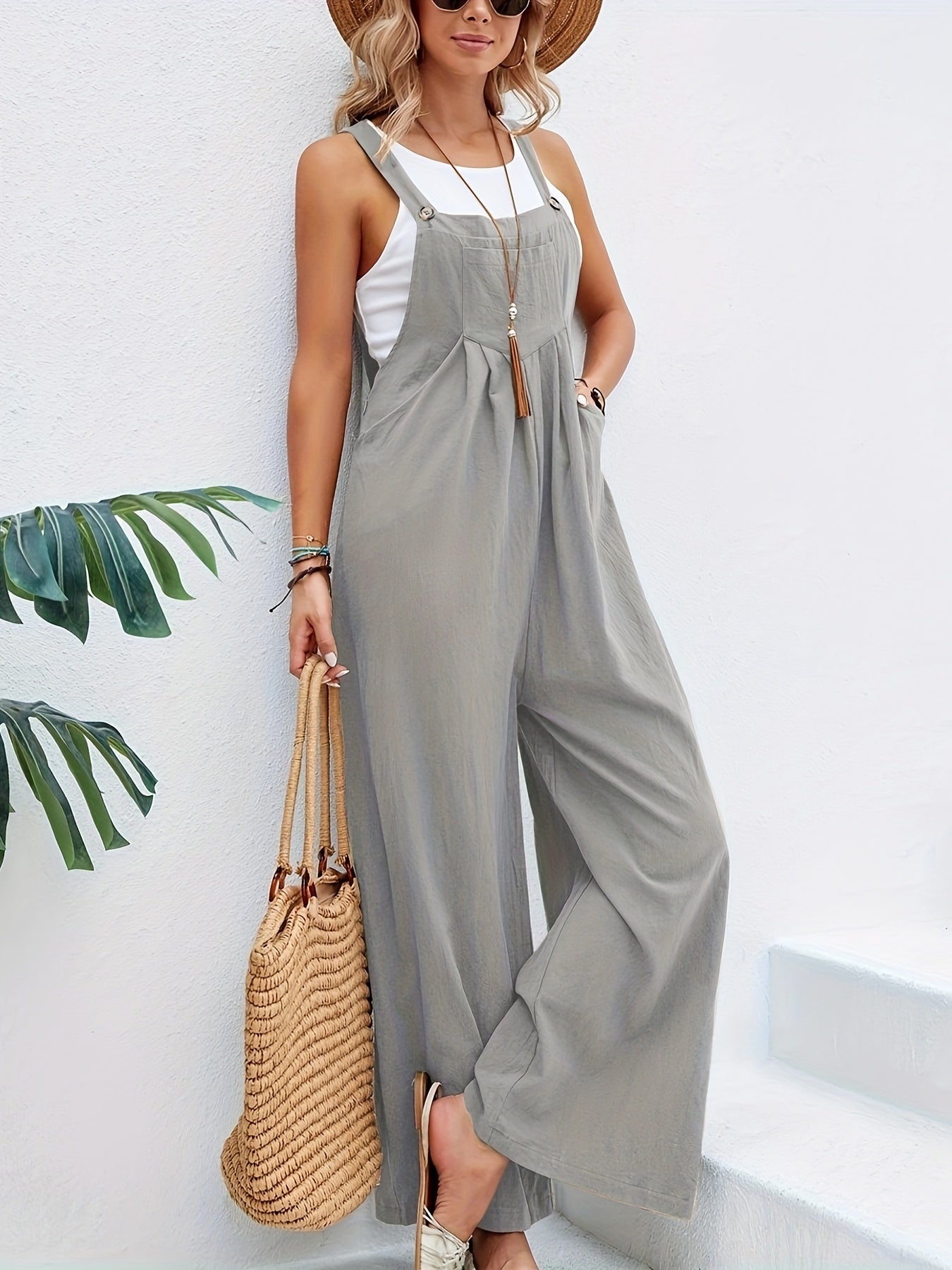 Boho Chic Sleeveless Jumpsuit - Comfort Fit with Pockets, Versatile Casual Wear for Women Furdela