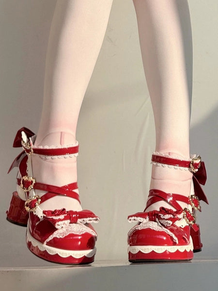 High-heel Red - Straps Crossed Mary Sweet Janes Lolita FashionChic