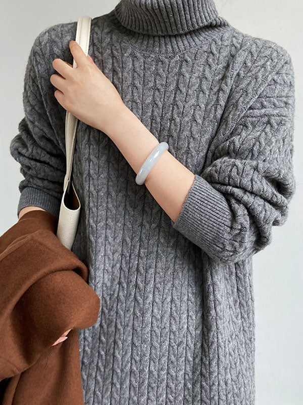 Casual Grey High-Neck Long Sleeve Twist Knit Dress AN1053 Genistyle Shop