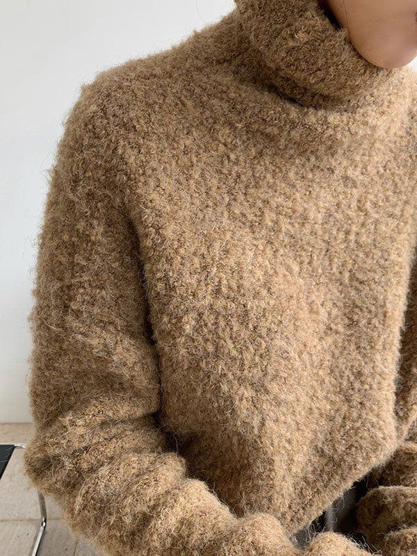 Brief Camel High-Neck Long Sleeve Wool-Blend Sweater AN1064 Genistyle Shop