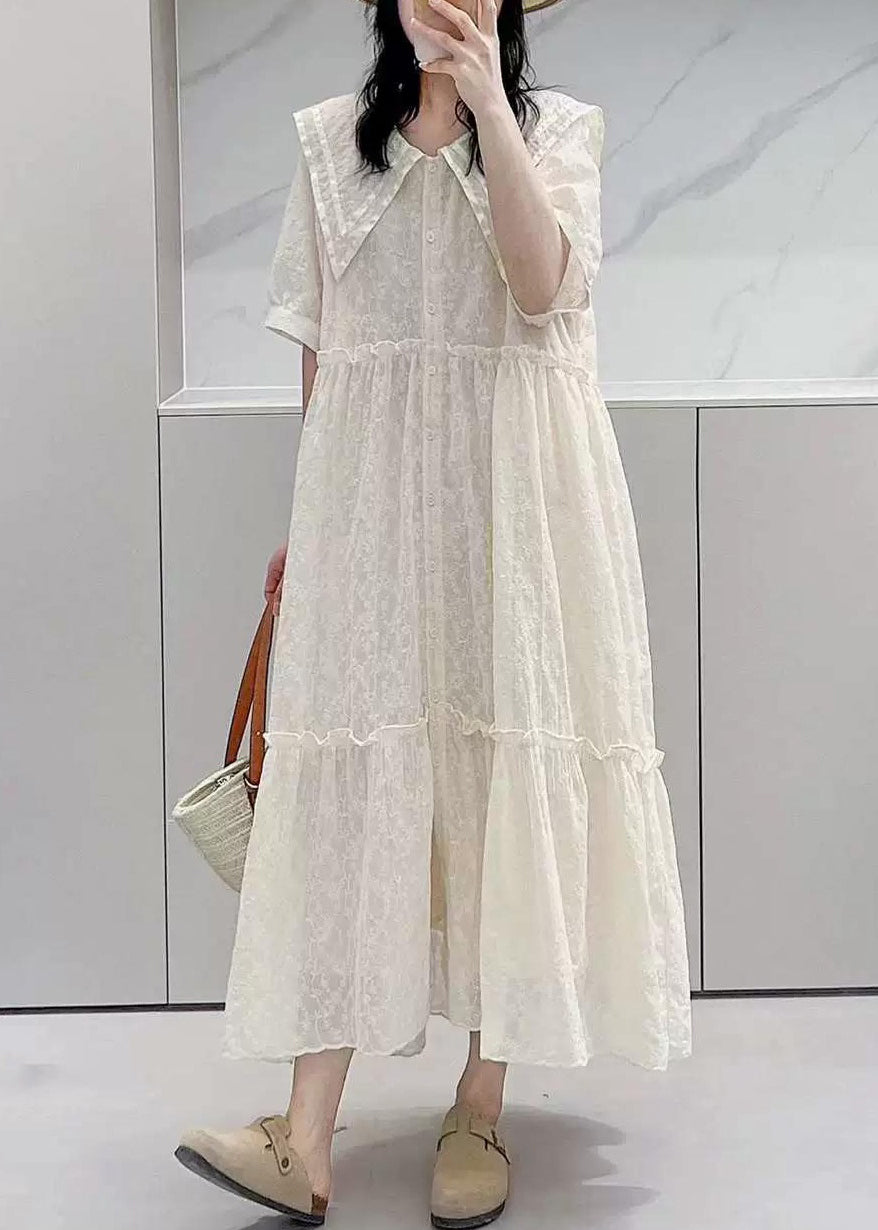 Elegant Apricot Ruffled Button Cotton Shirts Dresses Summer NN033 shopify