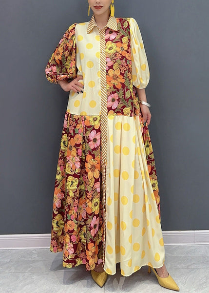 Style Green Peter Pan Collar Print Cotton Long Dress Summer AO1049 JDML-SDL240909