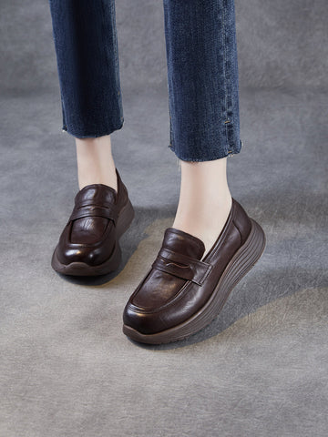 Platform Leather Shoes Women Genuine Vintage FashionChic