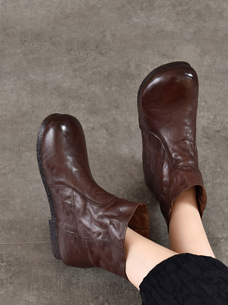 Autumn Women Soft Boots Leather Heel Low Genuine FashionChic