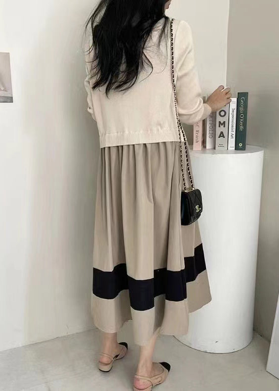 Large Fake Knit Patchwork Two Exra Piece Hem Dresses Black Fitted FashionChic