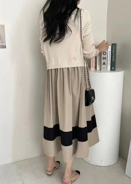 Large Fake Knit Patchwork Two Exra Piece Hem Dresses Black Fitted FashionChic