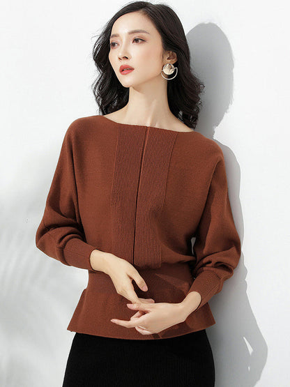 Elegant Red Boat Neck Tunic Ruffled Hem Long Sleeve Sweater AN1040 Genistyle Shop