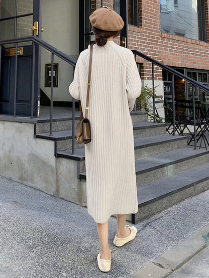 Urban Apricot High-Neck Long Sleeve Striped Knit Dress AN1055 Genistyle Shop