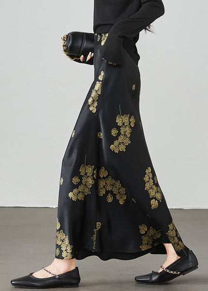 Print New Waist High Summer Skirt Silk Black FashionChic