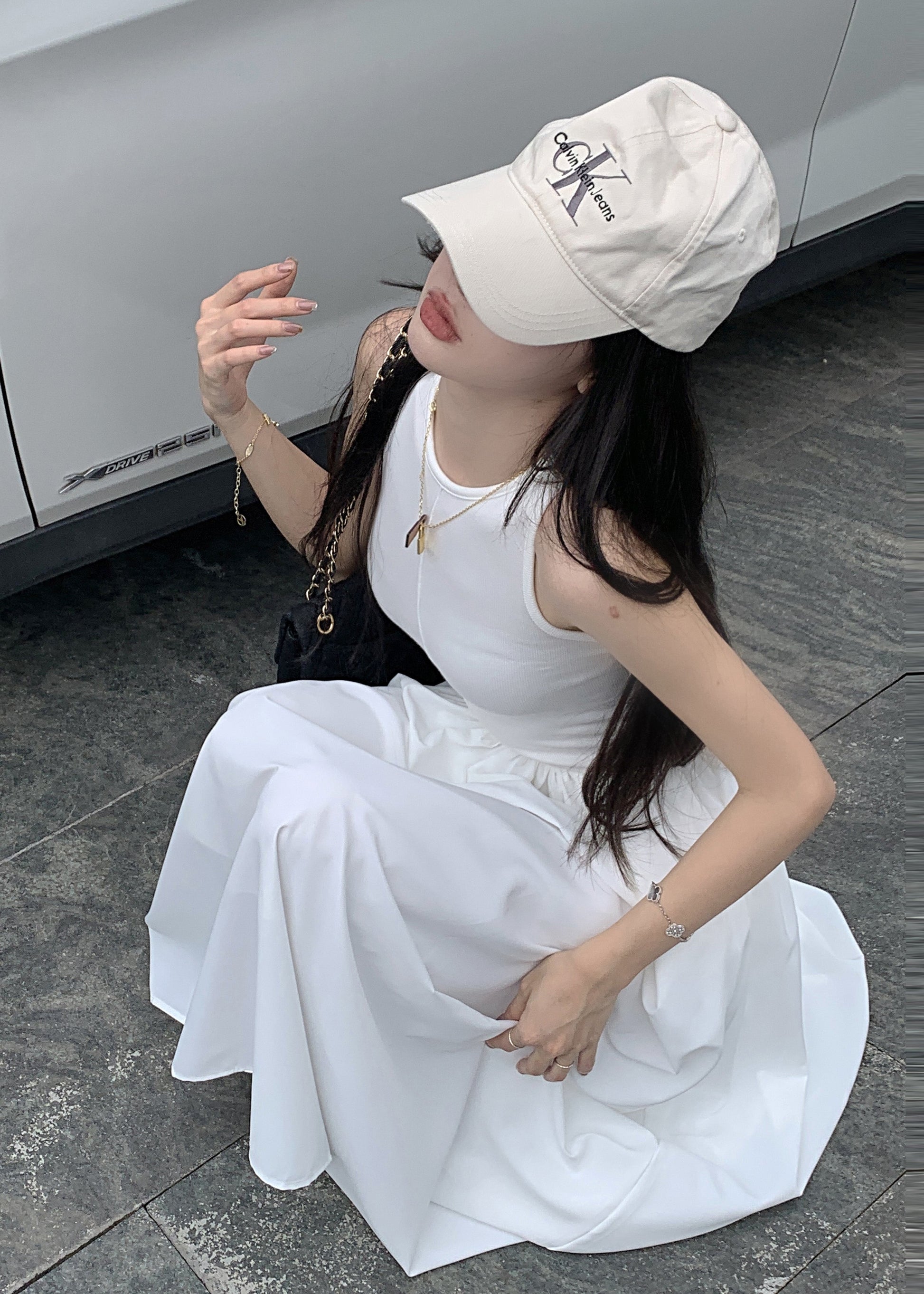 Cotton White Holiday Sleeveless Fit Silm Dress Patchwork FashionChic