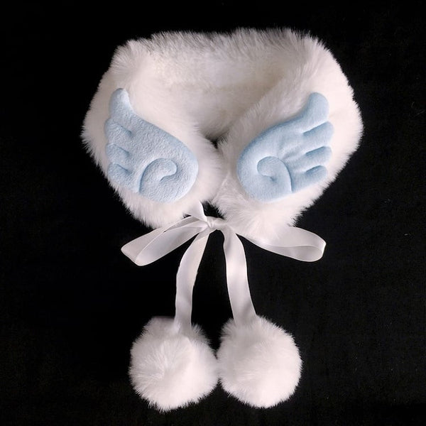 4 with Pompon Scarf Accents Colors Wings White FashionChic