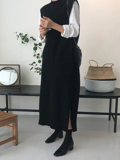 Urban Black Round-Neck Sleeveless Knit Dress QX017 shopify