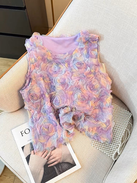Fantasy Pink Round Neck Gradient Floral Sleeveless  AZ1008 Genistyle Shop