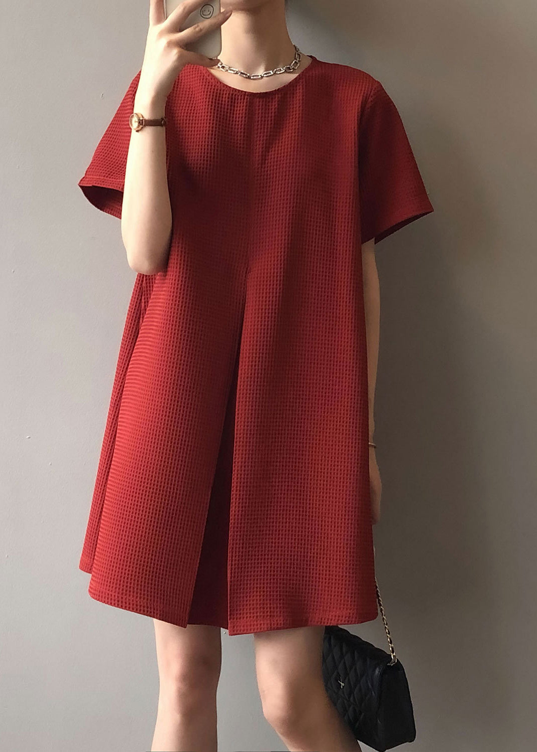 DIY New Red O Neck Cotton A Mid Dresses Summer AF1008 HS-SDM240914