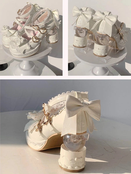 - Heart Heel Cake with Mary Bow Buckle Platform Details Lolita High-heel White Janes Sweet FashionChic