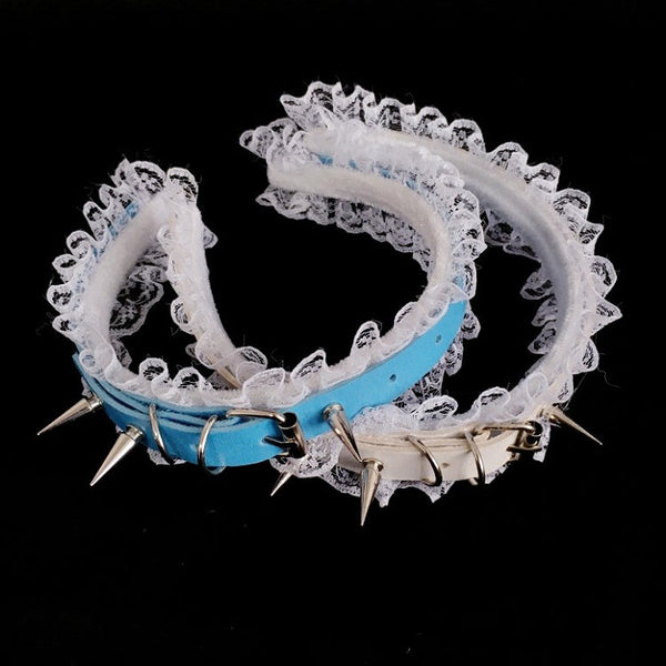 Blue/White with Studded Punk Accents Trim Lace KC FashionChic