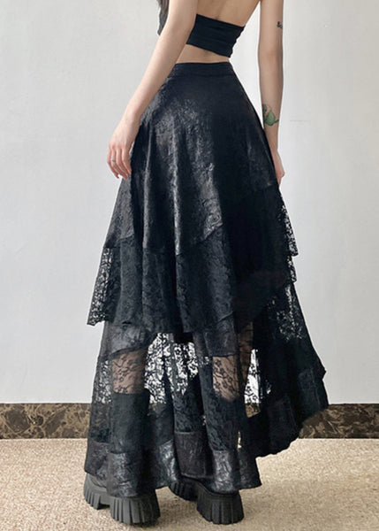 French Black Asymmetrical Lace Patchwork Skirt Summer QP029 OL-SKTS241001