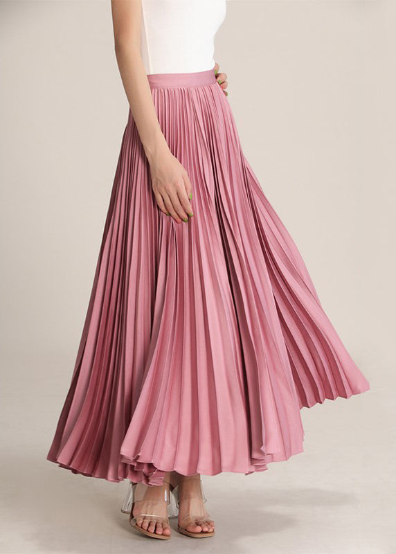 Pink Solid High Waist Silk Pleated Skirt Zippered RV014 ABC