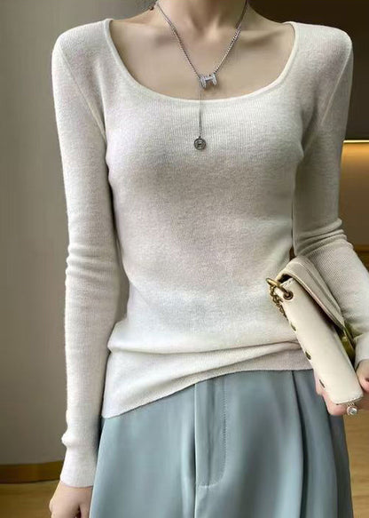 Slim Fit Light Camel O Neck Solid Wool Knit Top Fall QX026 shopify