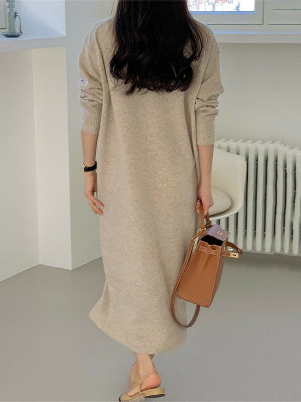 Urban Apricot V-Neck Long Sleeve Knit Dress AN1075 Genistyle Shop